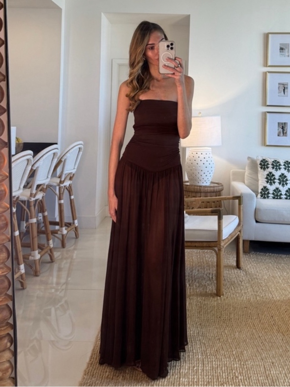 Princess Polly Odela Strapless Drop Waist Maxi Dress in Chocolate - Picture 2 of 9